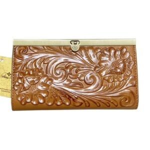 NWT Patricia Nash Wallet Framed Tooled Cauchy Florence Brown/Tan